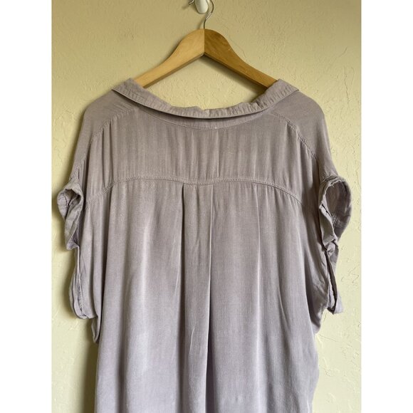 Umgee Size XL Lavender Purple Raw Hem XL Button Up Short Sleeve Shirt Collared 1 - Picture 9 of 11